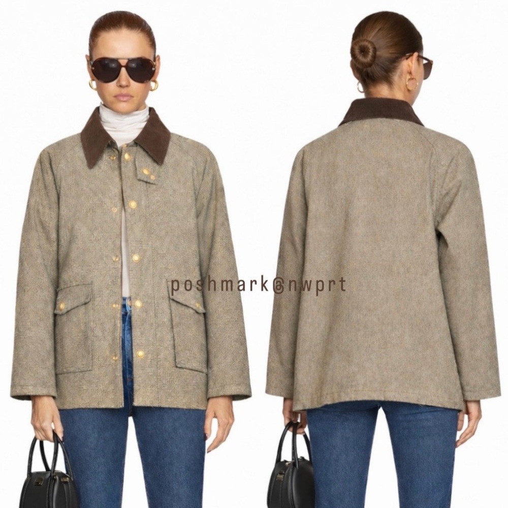 Sandro Bastille Plaid Quilted Barn Coat Field Zip Up Jacket 34 XS 0 Brown - Picture 16 of 16